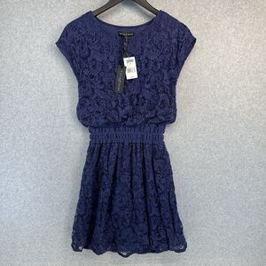 Fifth & Park Womens Lace Blouse Size Small Navy Blue Sleeveless Lined New Tags